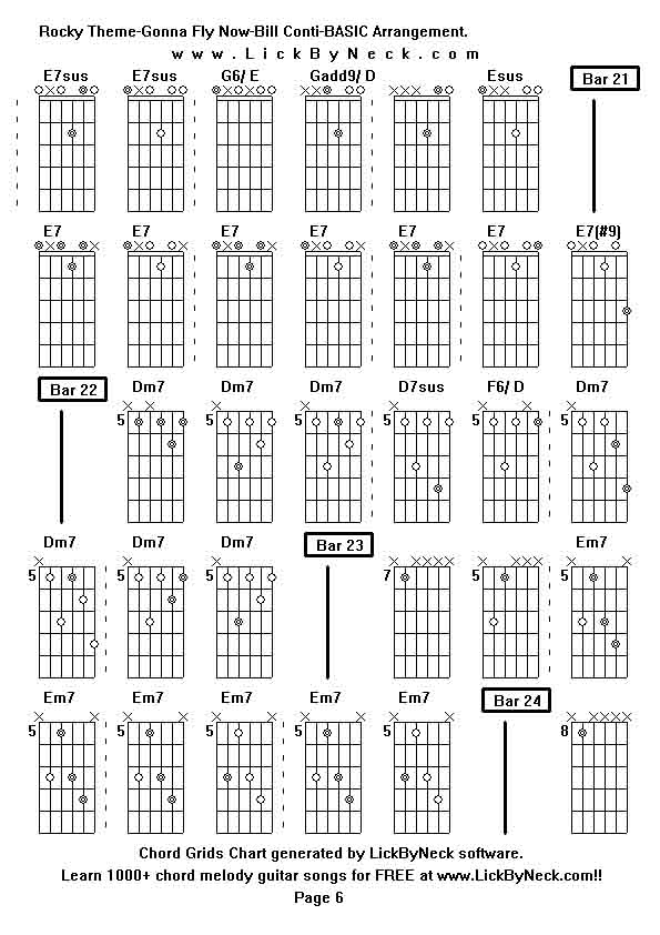 Chord Grids Chart of chord melody fingerstyle guitar song-Rocky Theme-Gonna Fly Now-Bill Conti-BASIC Arrangement,generated by LickByNeck software.